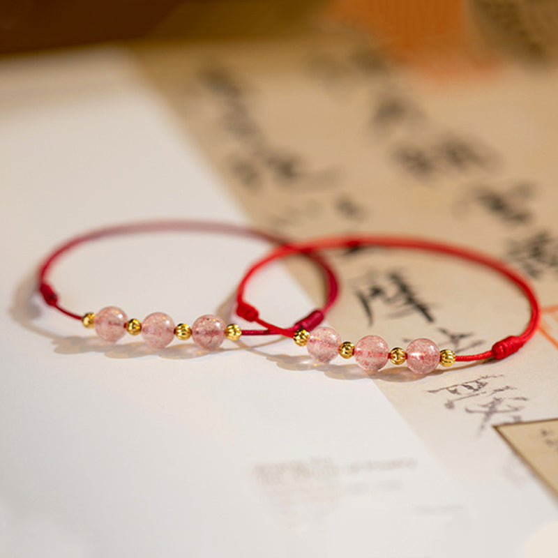 Wear FengShui Strawberry Crystal Beads Luck Red String Anklet
