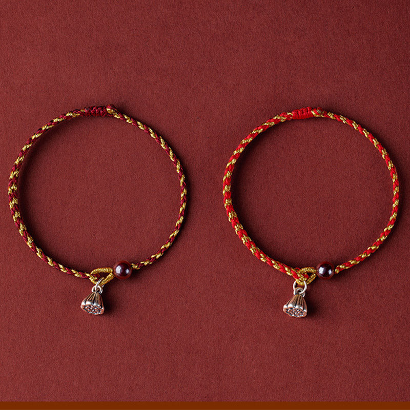 Wear FengShui Handcrafted Red Gold Rope Lotus Peace And Joy Charm Braid Bracelet