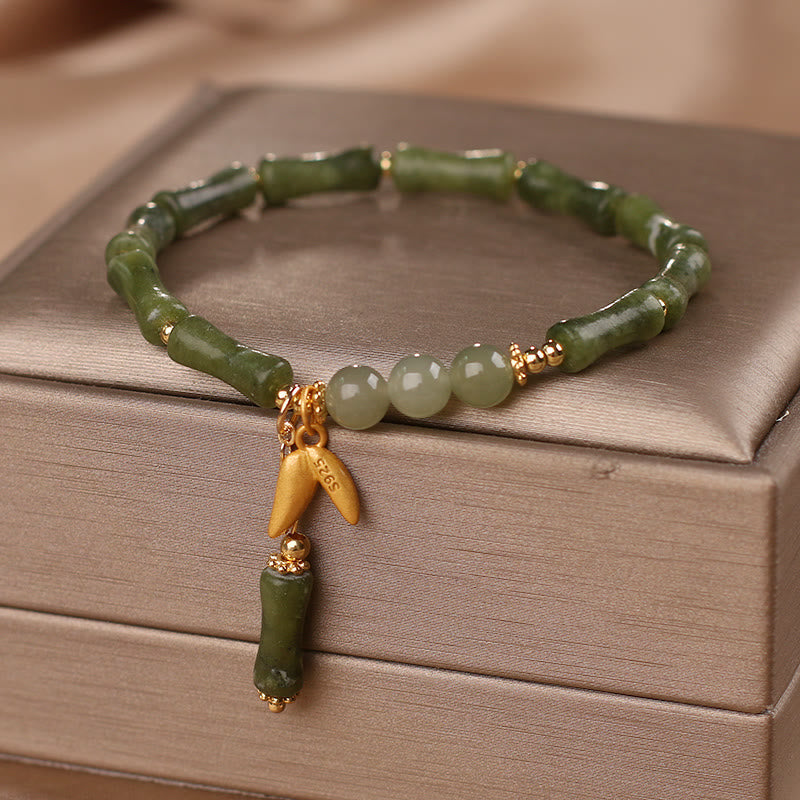 Wear FengShui Green Bamboo Jade Leaf Pattern Wealth Luck Bracelet
