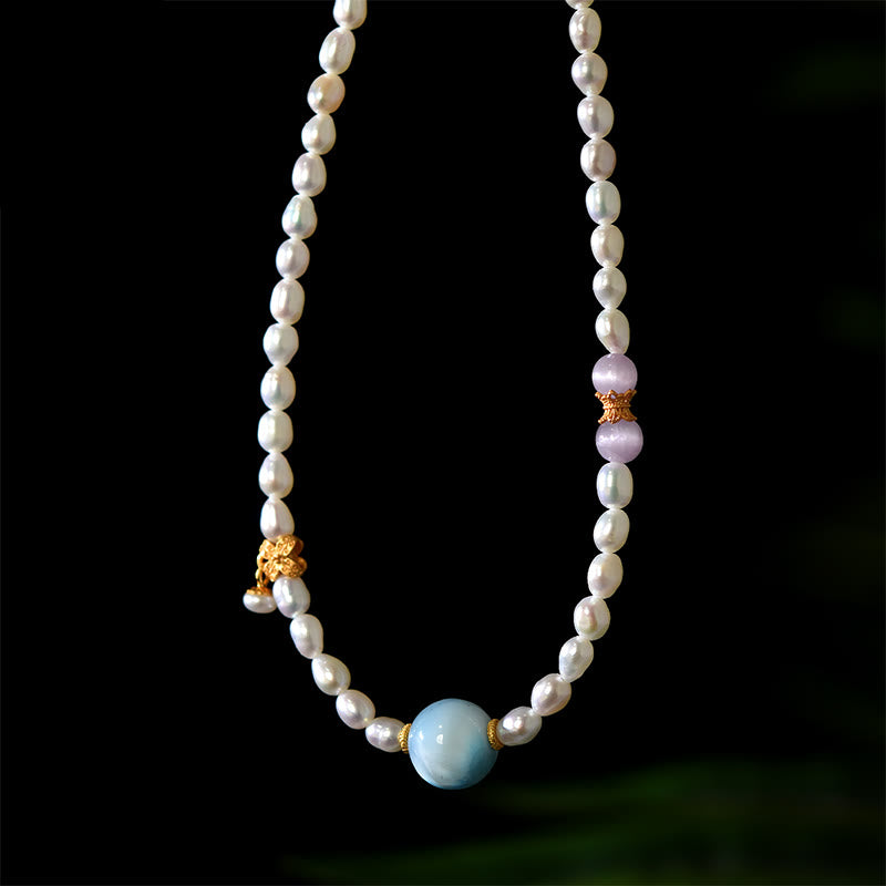 Wear FengShui 925 Sterling Silver Natural Pearl Larimar Sincerity Necklace Pendant