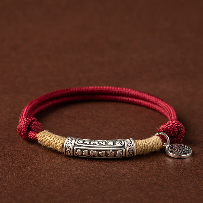 Wear FengShui 999 Sterling Silver Tibet Handmade Om Mani Padme Hum Fu Character TopRank Character Luck Braided Bracelet