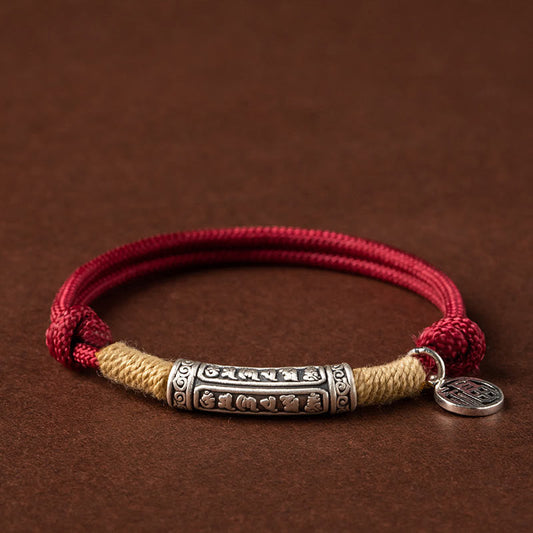 Wear FengShui 999 Sterling Silver Tibet Handmade Om Mani Padme Hum Fu Character TopRank Character Luck Braided Bracelet