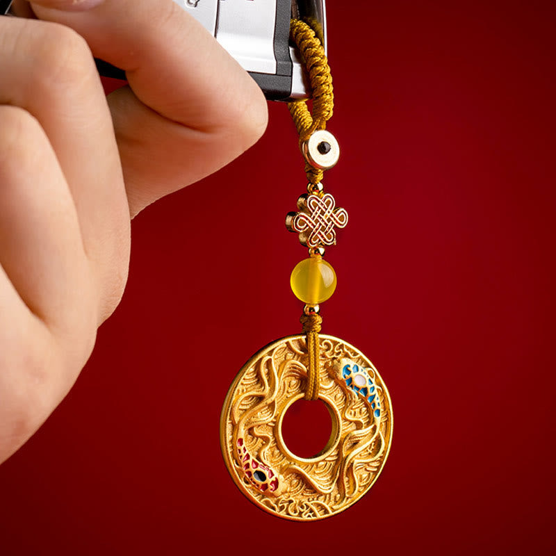 Wear FengShui Double Koi Fish Peace Buckle Wealth Luck Key Chain