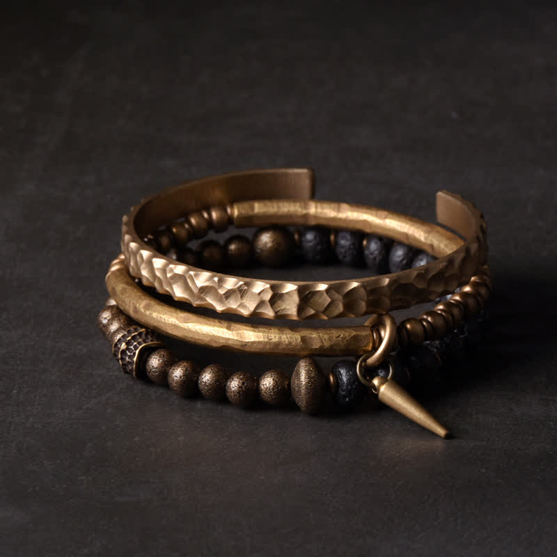 Wear FengShui Lava Rock Stone Copper Balance Cuff Bracelet Bangle