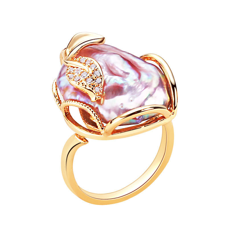 Wear FengShui Pearl Copper Plated Gold Flower Happiness Wealth Ring