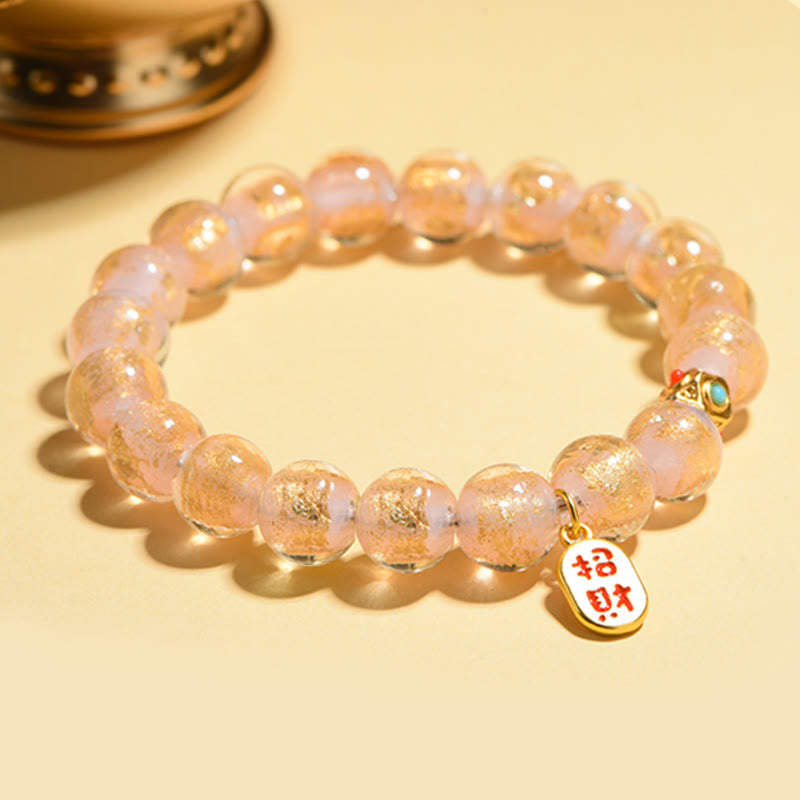 Wear FengShui Tibetan Incense Ash Liuli Glass Bead Lucky Fortune Fu Character Charm Bracelet