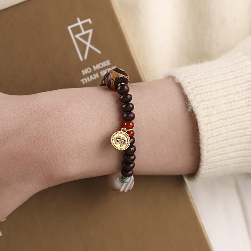 Wear FengShui Natural Tibet Purple Bodhi Seed Dzi Bead God of Wealth Wisdom Bracelet