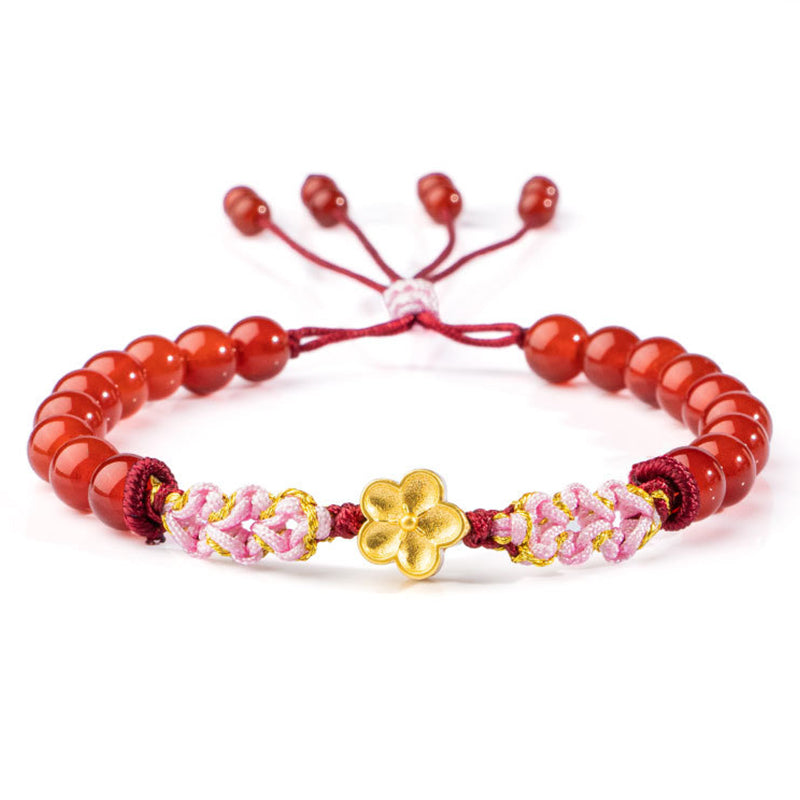 Wear FengShui 999 Sterling Silver Natural Red Agate Pink Crystal Cherry blossom Bracelet