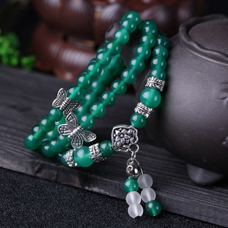 Wear FengShui Natural Green Agate Butterfly Support Bracelet