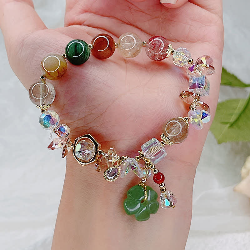 Wear FengShui Colorful Gemstone Green Aventurine Flower Bead Luck Bracelet