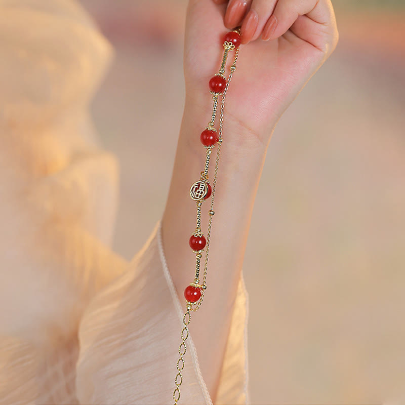 Wear FengShui Red Agate Fu Character Charm Self-acceptance Bracelet