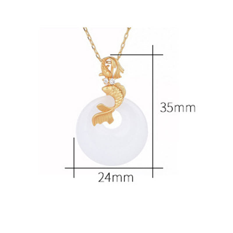 Wear FengShui White Jade Koi Fish Wealth Prosperity Necklace Pendant
