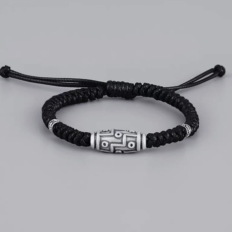 Wear FengShui 999 Sterling Silver Nine-Eye Dzi Bead Pattern Blessing Rope Bracelet