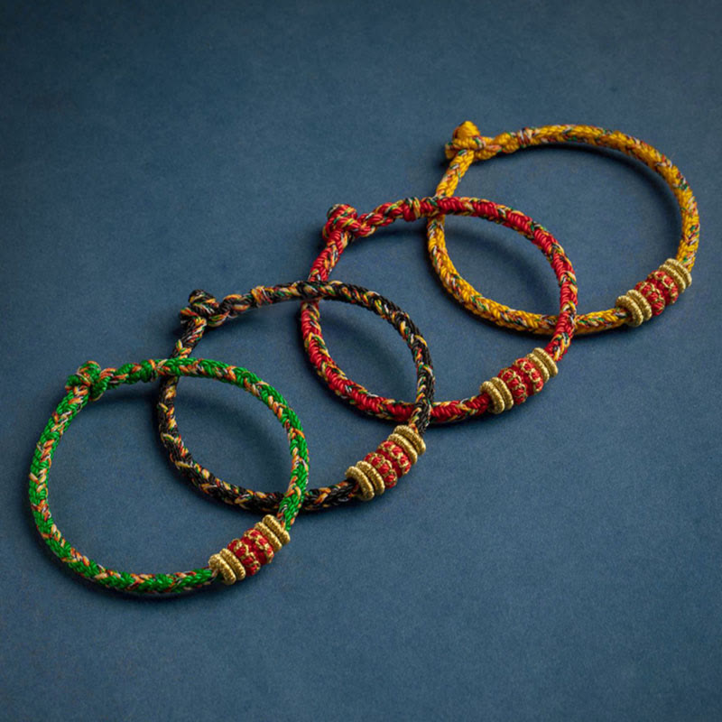 Wear FengShui Tibet Handmade Chinese Zodiac Natal Buddha Luck Strength Braided String Bracelet