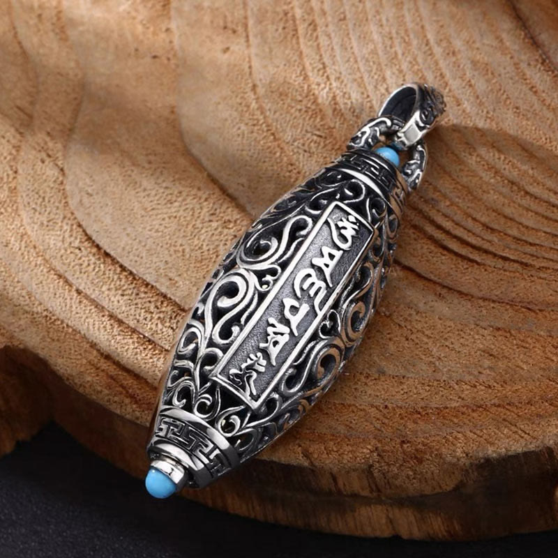 Wear FengShui Tibetan Om Mani Padme Hum Nine-Eye Dzi Bead Pattern Peace Purity Rotatable Necklace Pendant
