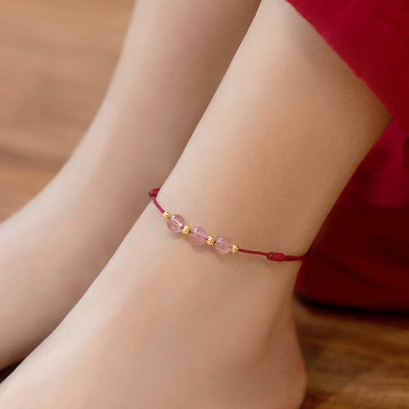 Wear FengShui Strawberry Crystal Beads Luck Red String Anklet