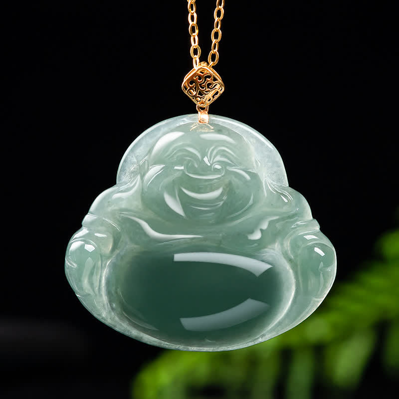 Wear FengShui Laughing Buddha Natural Jade Prosperity Abundance Necklace Pendant