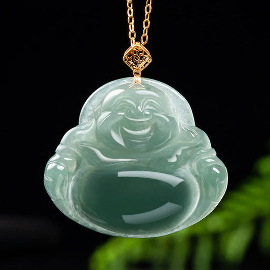 Wear FengShui Laughing Buddha Natural Jade Prosperity Abundance Necklace Pendant
