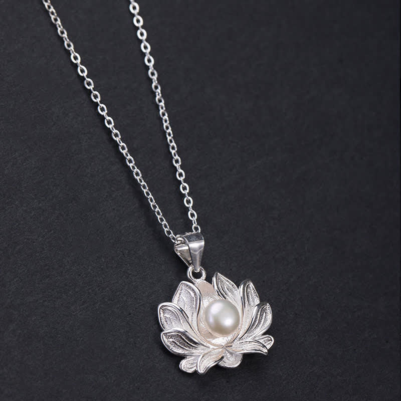 Wear FengShui 925 Sterling Silver Lotus Flower Pearl Wealth Necklace Pendant