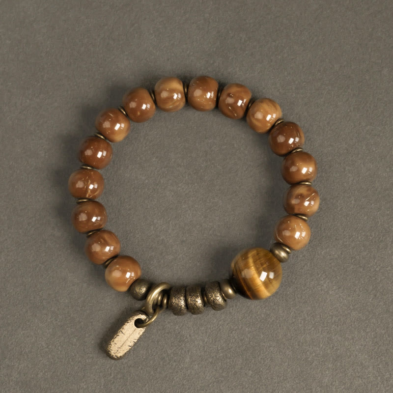 Wear FengShui Kuka Seed Tiger Eye Gold Sheen Obsidian Brass Copper Wealth Luck Bracelet