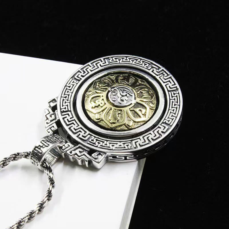 Wear FengShui Tibetan Om Mani Padme Hum Double Dorje Vajra Rotatable Purity Peace Necklace Pendant