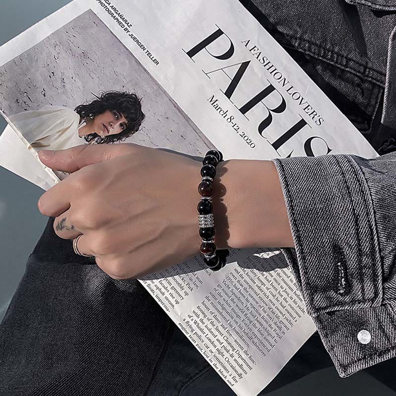 Wear FengShui Natural Black Obsidian Tiger Eye Strength Fulfillment Bracelet