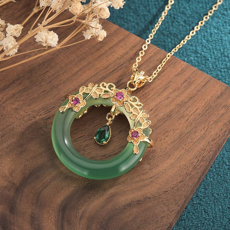Wear FengShui Natural Round Cyan Jade Healing Necklace Pendant