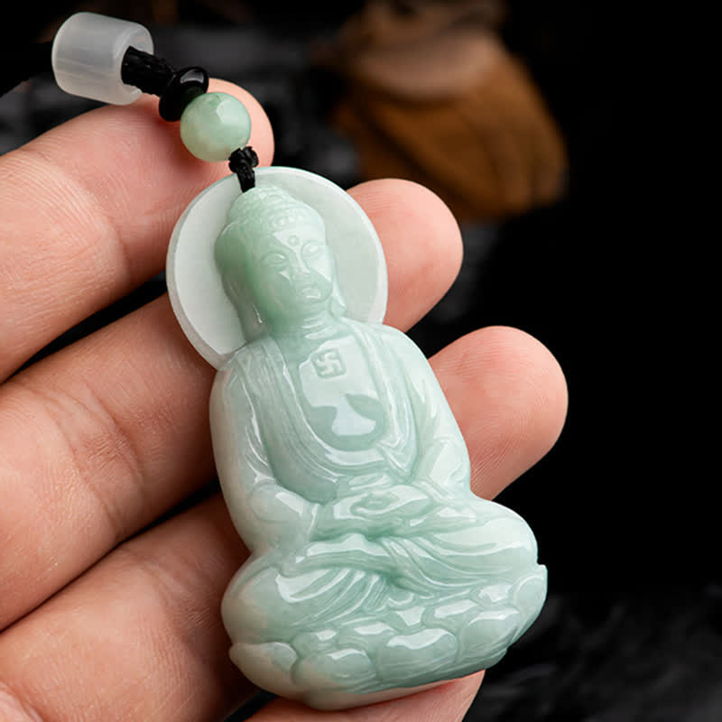 Wear FengShui Amitabha Buddha Jade Amulet Compassion String Necklace