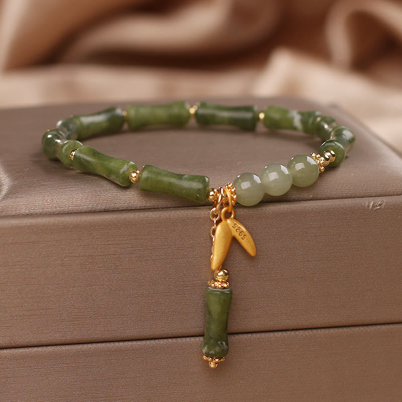 Wear FengShui Green Bamboo Jade Leaf Pattern Wealth Luck Bracelet
