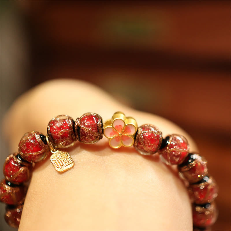 Wear FengShui Tibetan Gold Swallowing Beast Family Five God Of Wealth Thangka Fortune Bead Bracelet