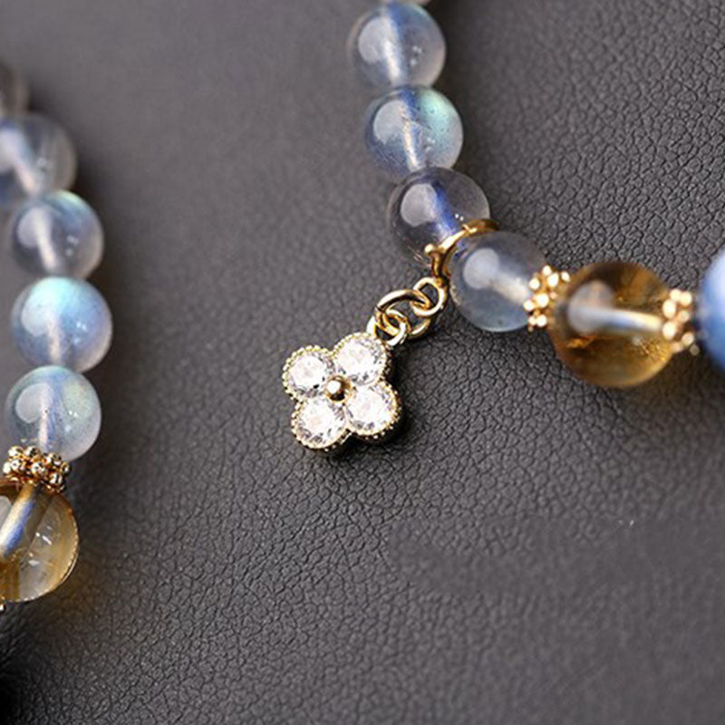 Wear FengShui Natural Moonstone Flower Chram Healing Beads Bracelet