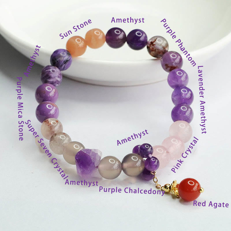 Wear FengShui Natural Amethyst Crystal Inner Peace Healing Bead Charm Bracelet