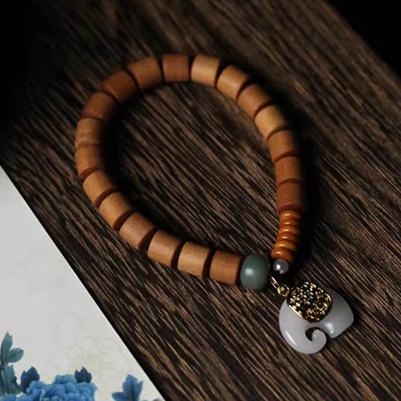 Wear FengShui Sandalwood Jade Elephant Protection Bracelet