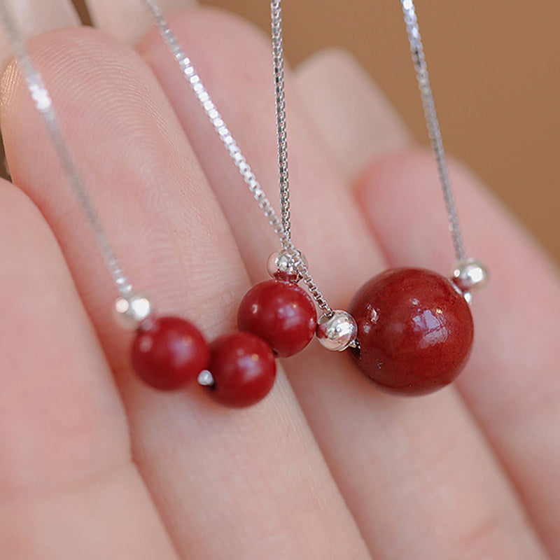 Wear FengShui 925 Sterling Silver Cinnabar Bead Calm Blessing Necklace Pendant