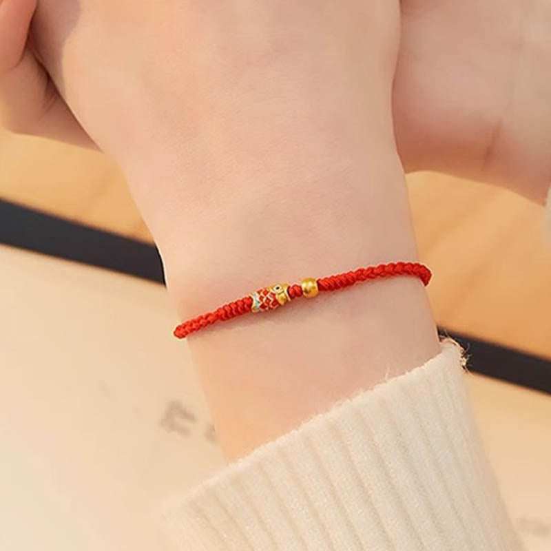 Wear FengShui 925 Sterling Silver Handmade Koi Fish Wealth Success Braided Rope Bracelet