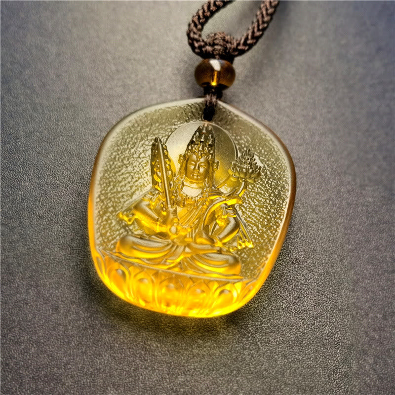 Wear FengShui Chinese Zodiac Natal Buddha Blessing Liuli Crystal Compassion Necklace Pendant
