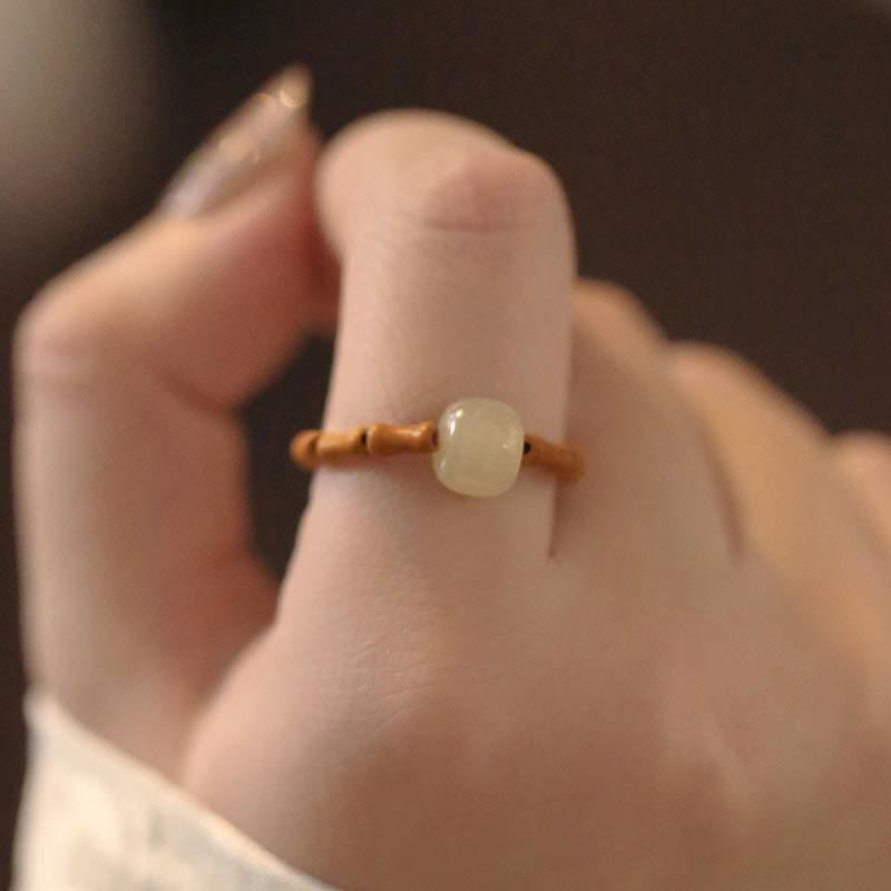 Wear FengShui Hetian Jade Beaded Bamboo Prosperity Luck Ring