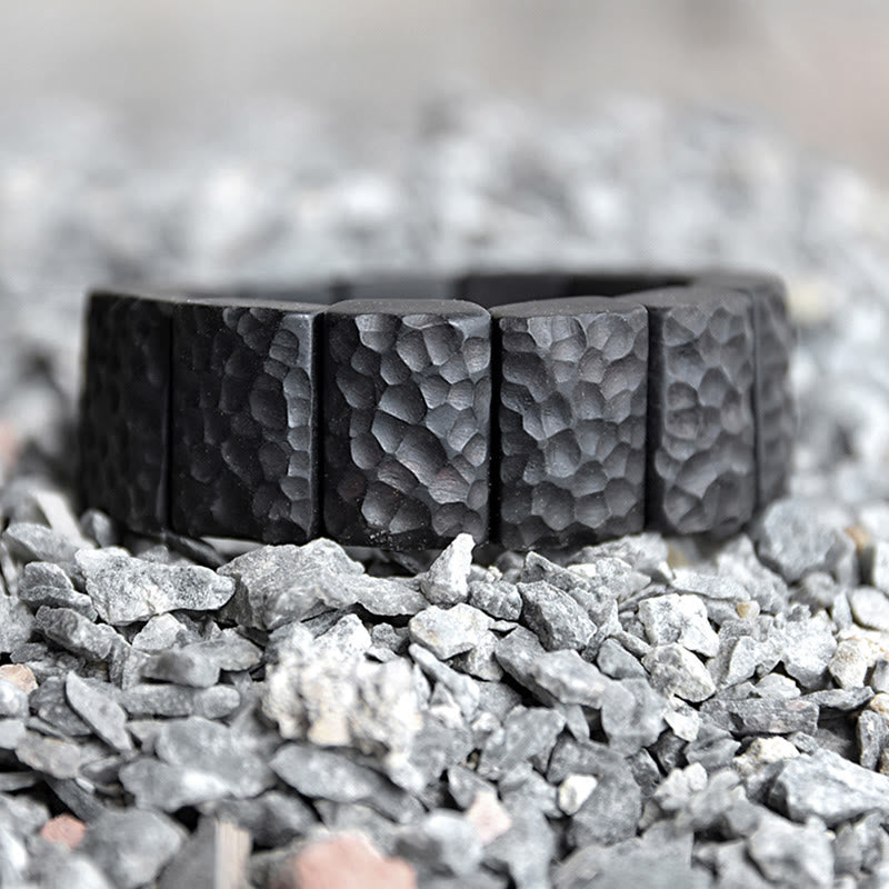 Wear FengShui Vintage Ebony Wood Texture Peace Couple Bracelet
