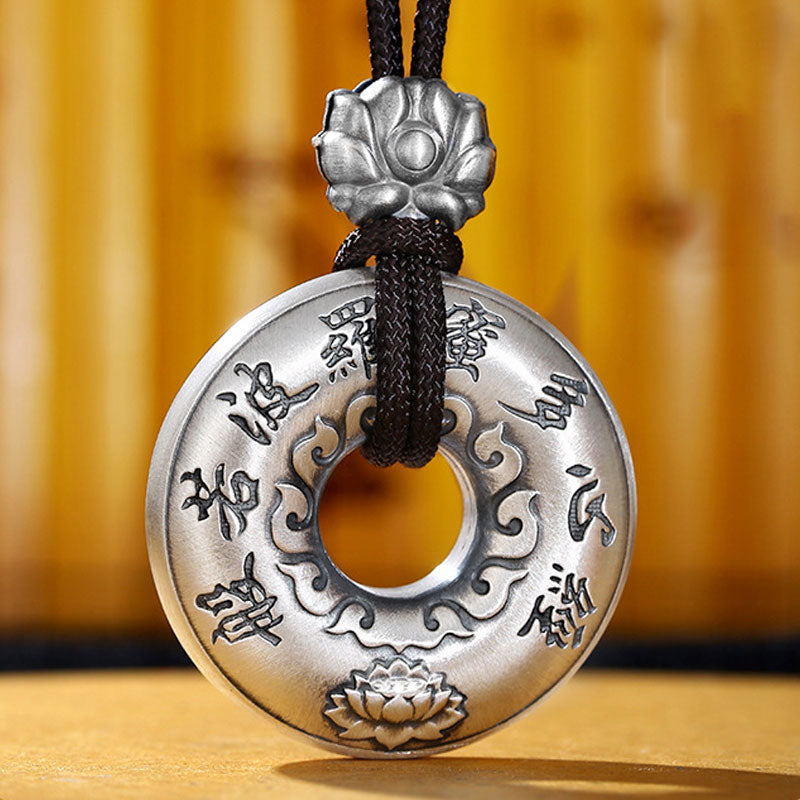 Wear FengShui 999 Sterling Silver Heart Sutra Lotus Peace Buckle Necklace Pendant