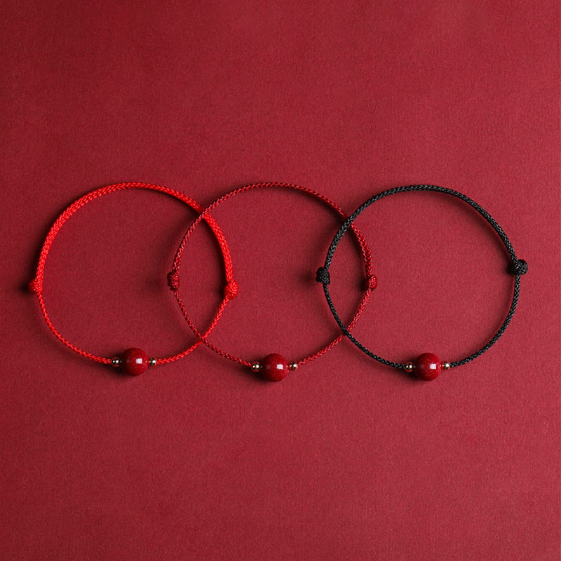 Wear FengShui Natural Lucky Cinnabar Bead Blessing String Bracelet Anklet