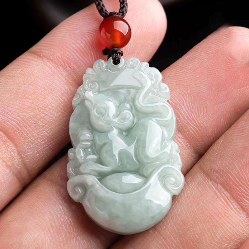 Wear FengShui Natural Jade 12 Chinese Zodiac Sucess Pendant Necklace