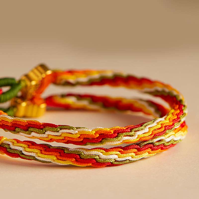 Wear FengShui Persimmon Red Agate Strength Reincarnation Knot Braid String Bracelet