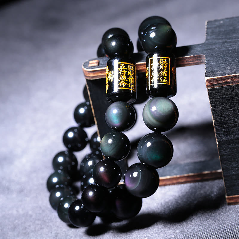 Wear FengShui "Sending Balance and Protection" Rainbow Obsidian Bracelet Includes Gift Message Card