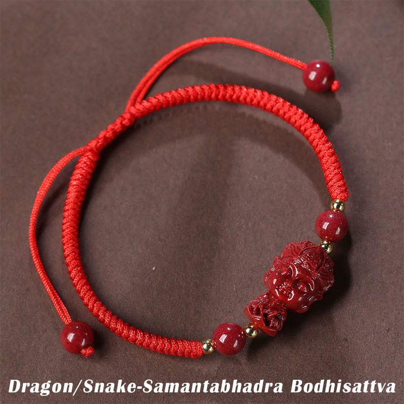 Wear FengShui Chinese Zodiac Natal Buddha Cinnabar Amulet Blessing String Bracelet