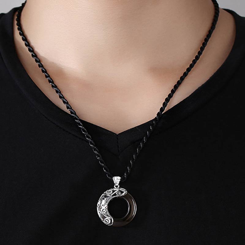 Wear FengShui 12 Constellations of the Zodiac Ice Obsidian Blessing Round Pendant Necklace