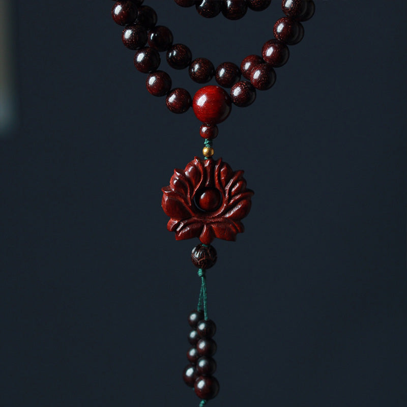 Wear FengShui Tibetan Small Leaf Red Sandalwood Lotus Mala Balance Bracelet