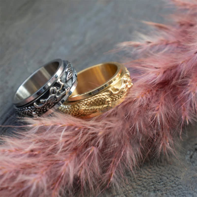 Wear FengShui Dragon Titanium Steel Stimulation Rotatable Ring