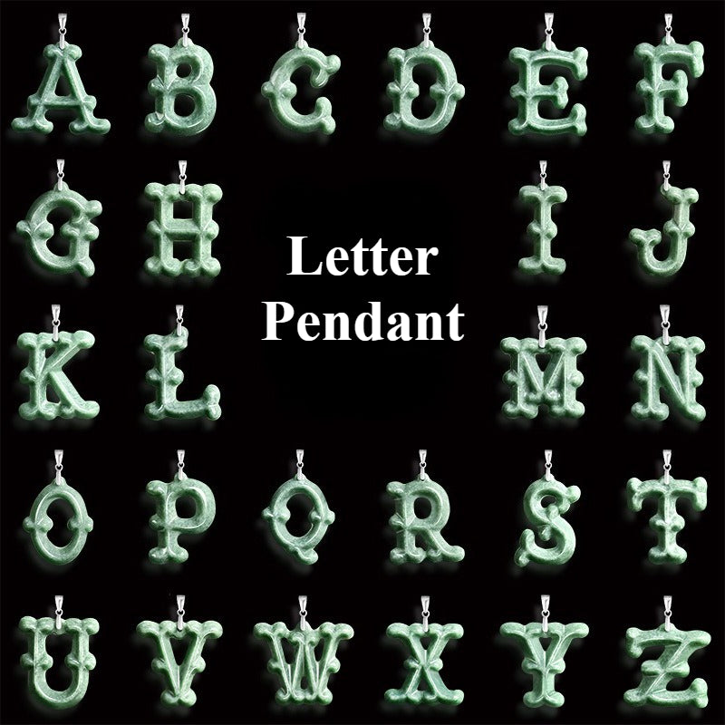 Natural A-Grade Jadeite Letter Pendant – S925 Silver Setting, Ice-Type Jade, Hip-Hop & Personalized Style