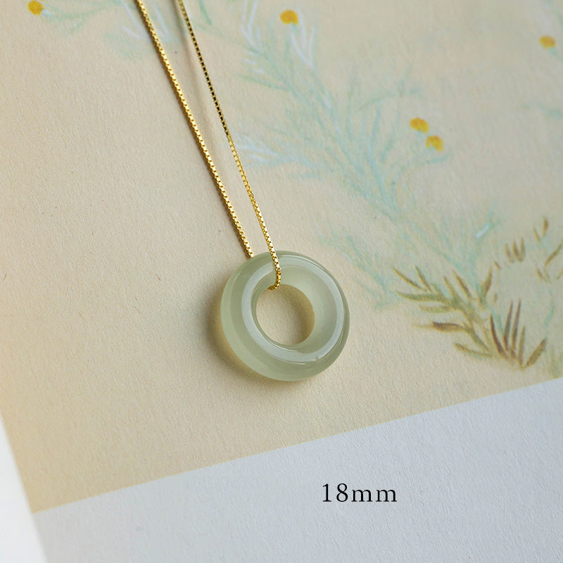 Wear FengShui Natural Round Jade Peace Buckle Luck Abundance Necklace Pendant