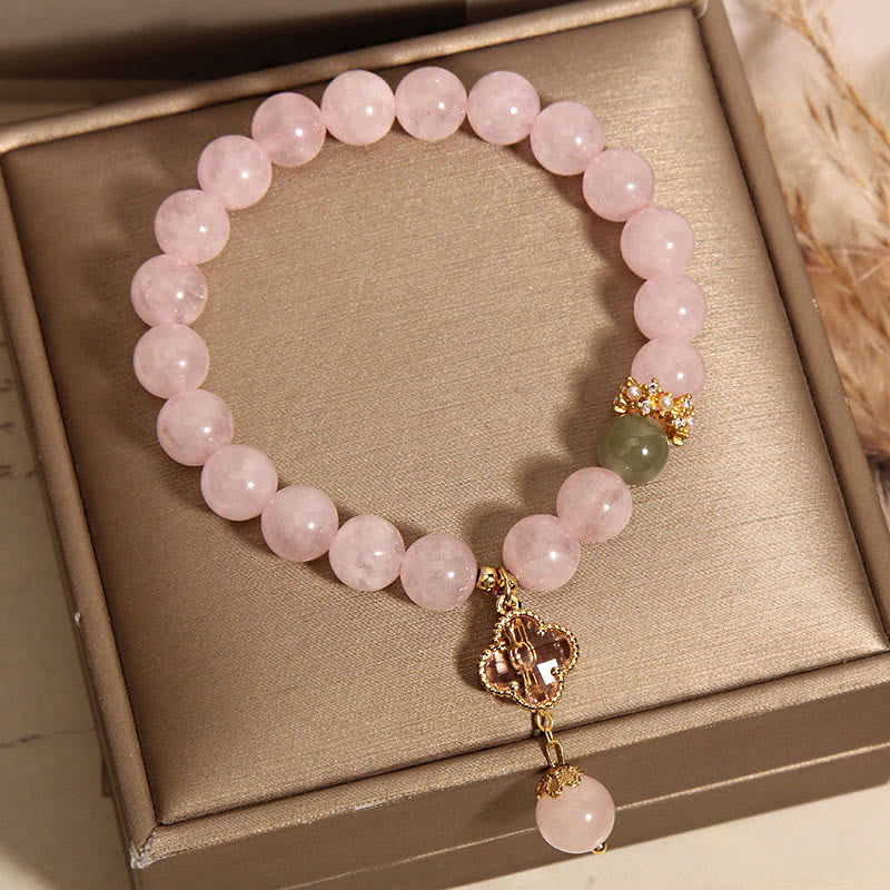 Wear FengShui Natural Pink Crystal Four Leaf Clover Soothing Bracelet